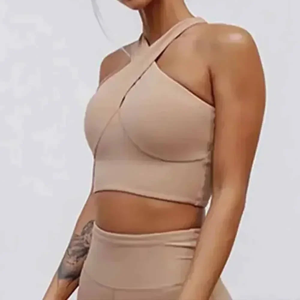 Women's New Chic Fashion Gathered Shockproof Beauty Vest Sports Bra Fitness Pants Yoga Suit