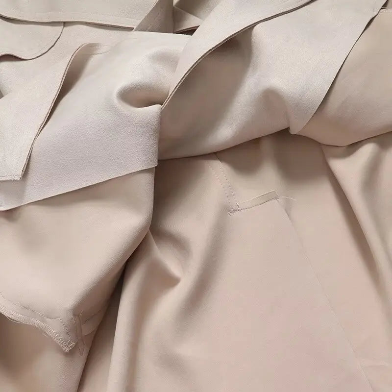Women's new fashion with belt loose suede effect double breasted lapel coat retro long sleeved side pocket women's coat chic top
