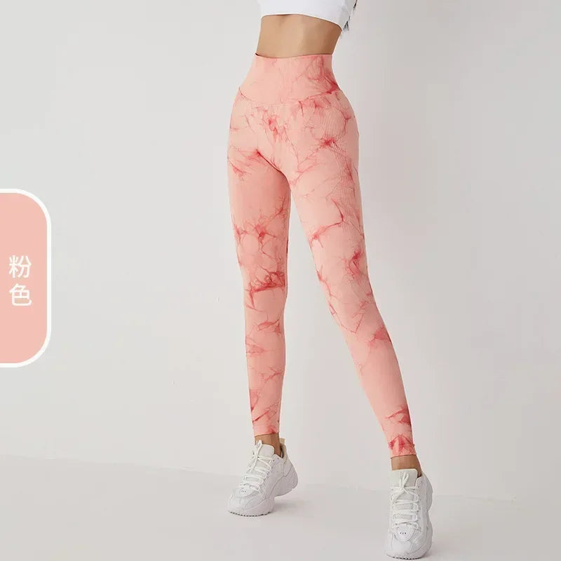 Seamless Tie-Dyed Yoga Pants Female Peach Hip Sexy Hip-lifting Pants Quick-drying Peach Sports Fitness Pants