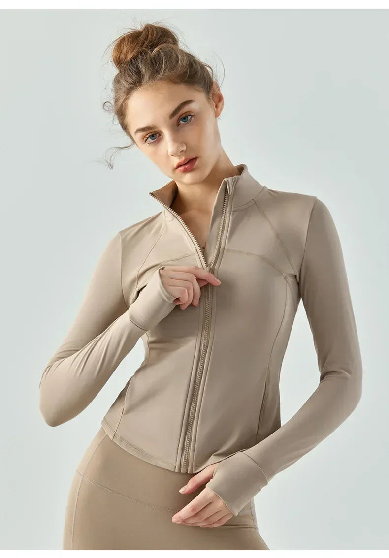 Warm Winter Plus Velvet Sports Coat Women's Padded Slim Yoga Clothes Long Sleeve Zipper Running Fitness Coat