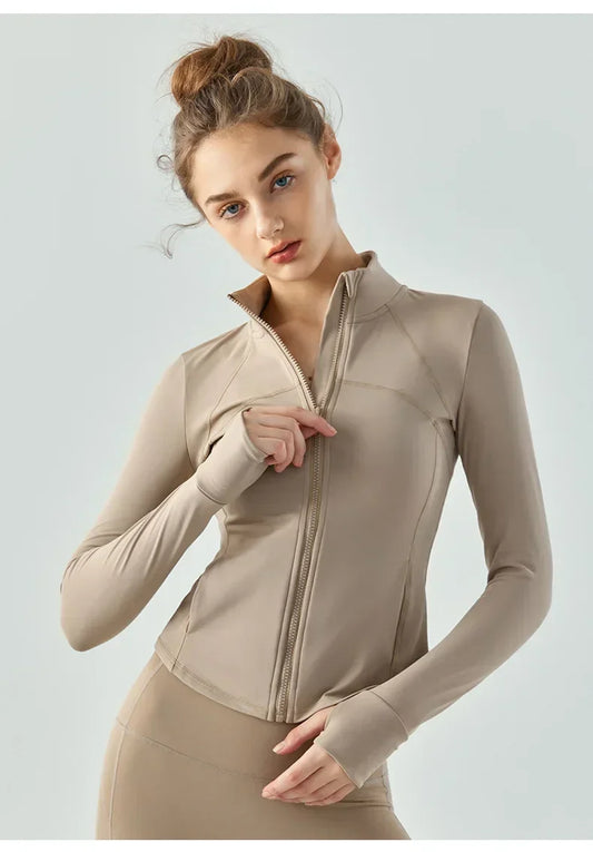 Warm Winter Plus Velvet Sports Coat Women's Padded Slim Yoga Clothes Long Sleeve Zipper Running Fitness Coat