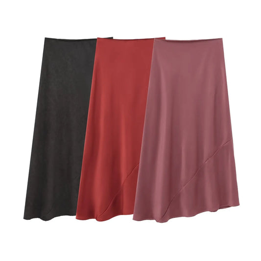 Women's new Chic fashion multi-color slim casual satin texture asymmetric MIDI skirt retro elastic waist women's skirt Mujer