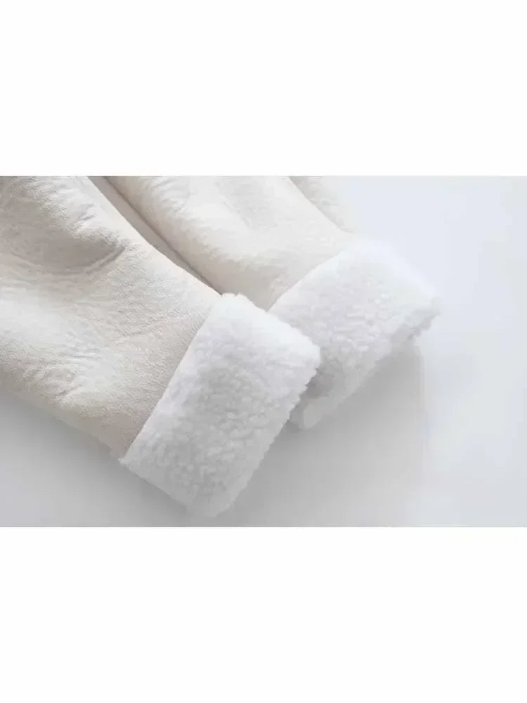 Women New Fashion With belt Cropped Fur Faux Leather Locomotive style Jacket Coat Vintage Long Sleeve Female Outerwear Chic Tops