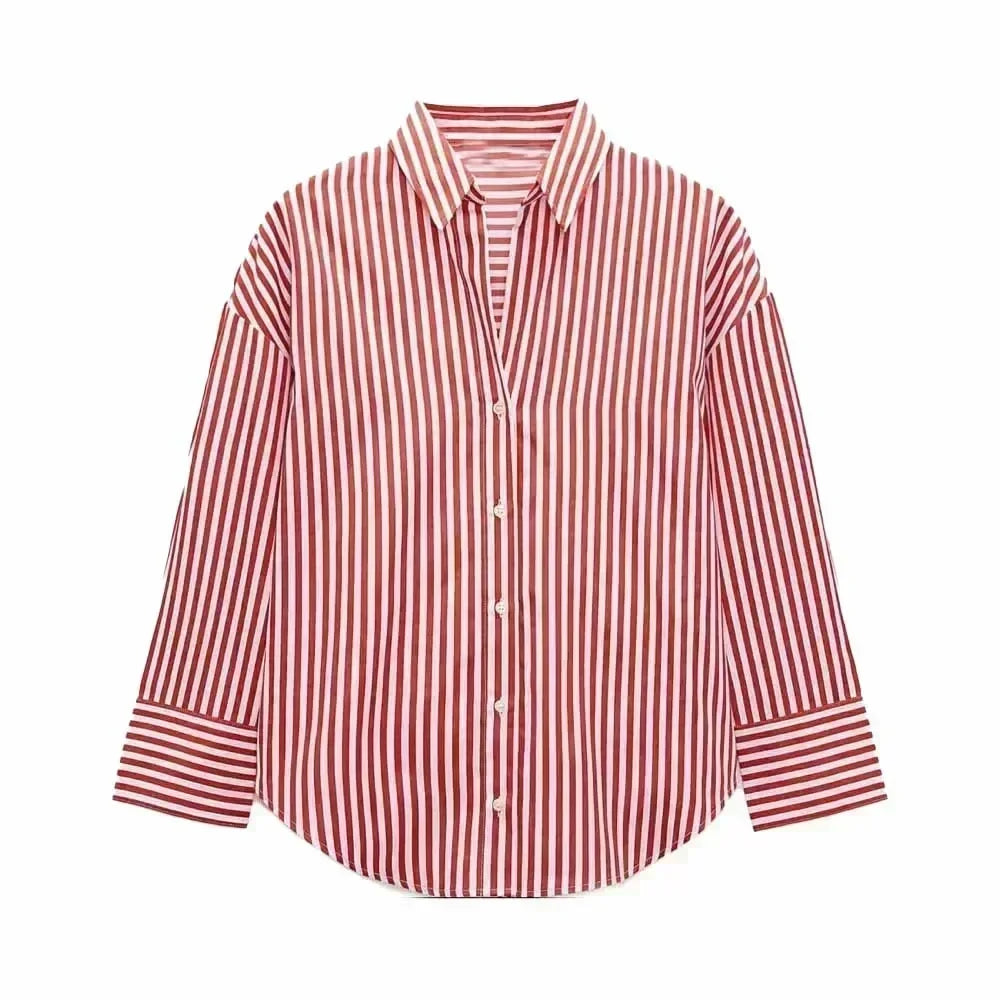 Women 2023 spring New Fashion Multicolor stripe Silk satin texture hang down Blouses Long Sleeve Button-up Female Shirts