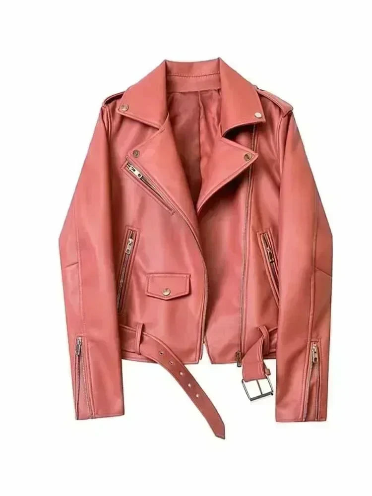 Women 2023 New Fashion artificial leather Jacket Coat Vintage Long Sleeve Female Outerwear Chic Overshirt