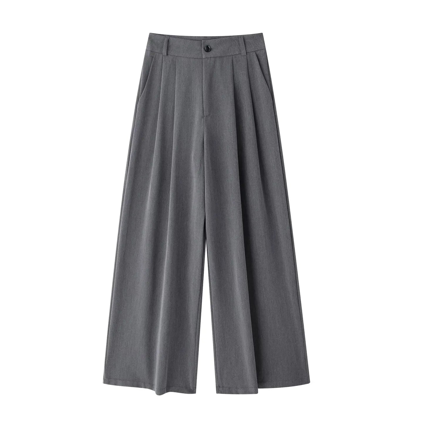 Women's new Fashion pleated decoration loose side pocket casual versatile wide leg pants retro high waisted zipper women's pants