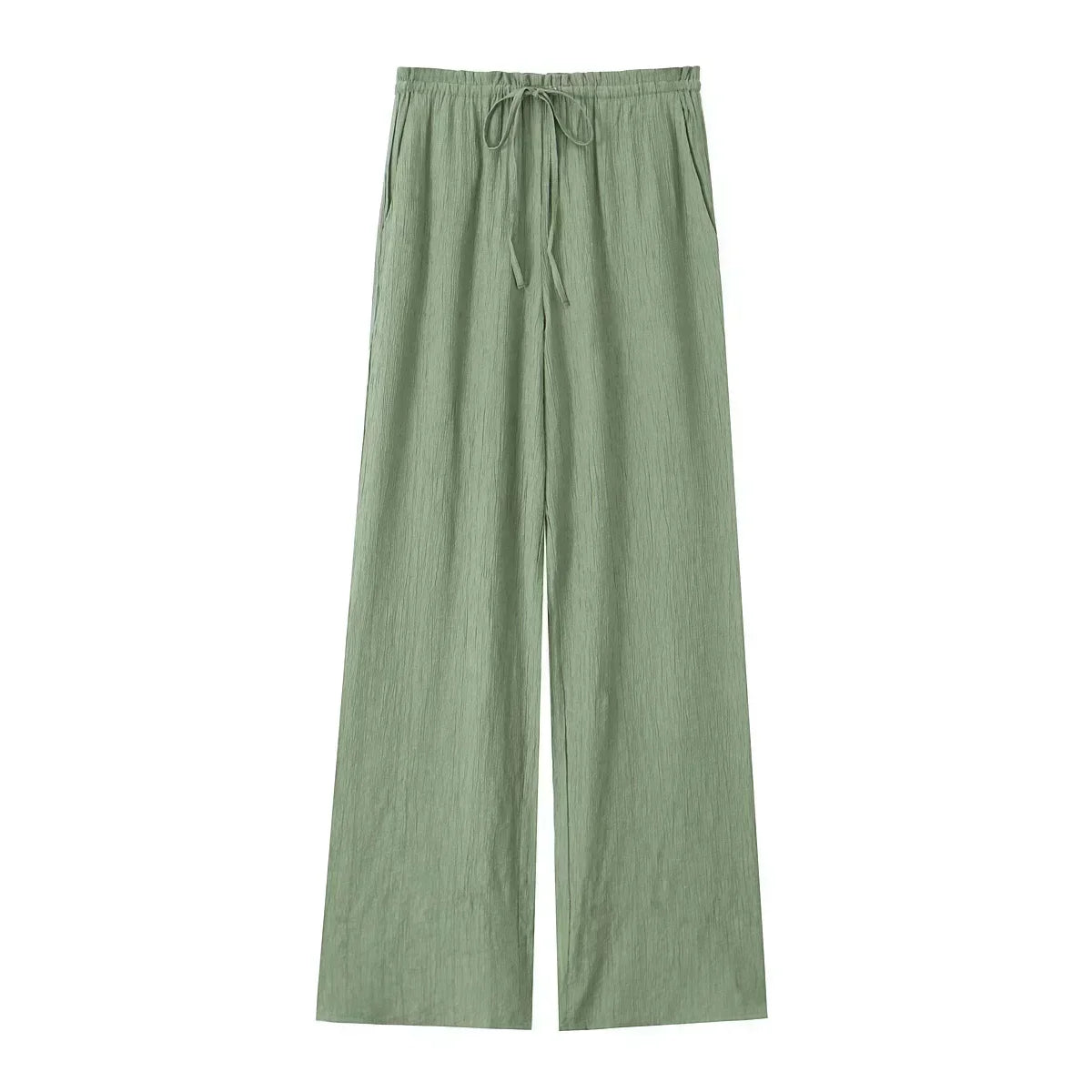 Women's new Chic Fashion loose side pocket pants casual versatile textured pants retro high waisted lace up women's pants