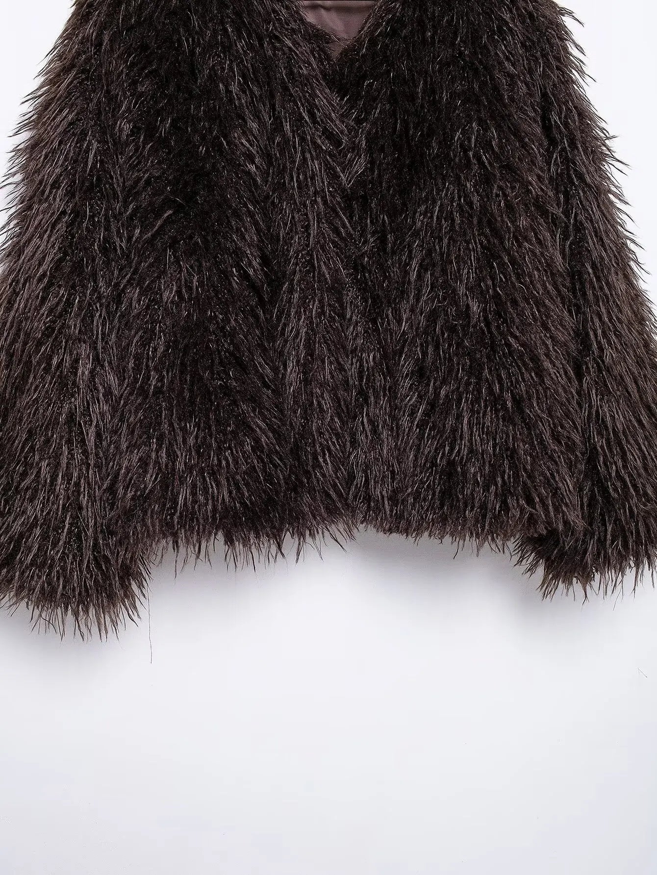 Women's winter Fashion loose faux fur effect warm V Neck Blended Coat retro long sleeved button up women's Coat Chic top