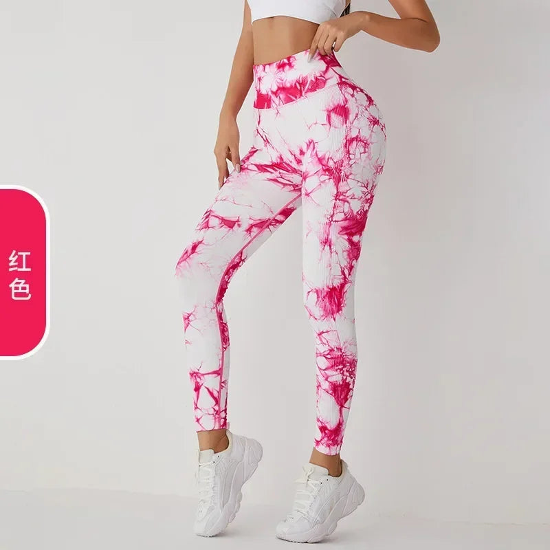 Seamless Tie-Dyed Yoga Pants Female Peach Hip Sexy Hip-lifting Pants Quick-drying Peach Sports Fitness Pants