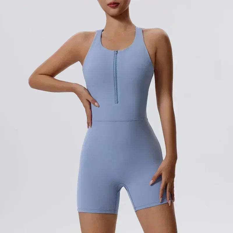 Zipper Yoga Jumpsuit Female Bra Dance Fitness Clothes Shorts Tight Breathable Sports Jumpsuit