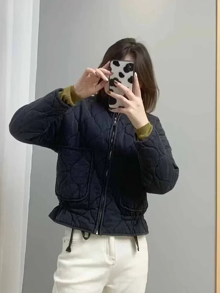 Women's 2024 New Fashion Large Pocket Decoration Loose Warm Washed Cotton Coat Retro Long Sleeve Zipper Women's Coat