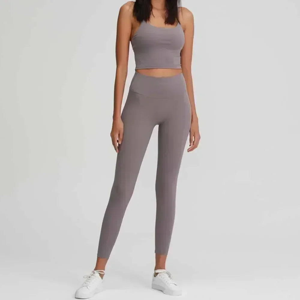 Women's Explosions Sanding Nude High Waist Yoga Suit Women's Fitness Suit Beauty Back Sports Bra.