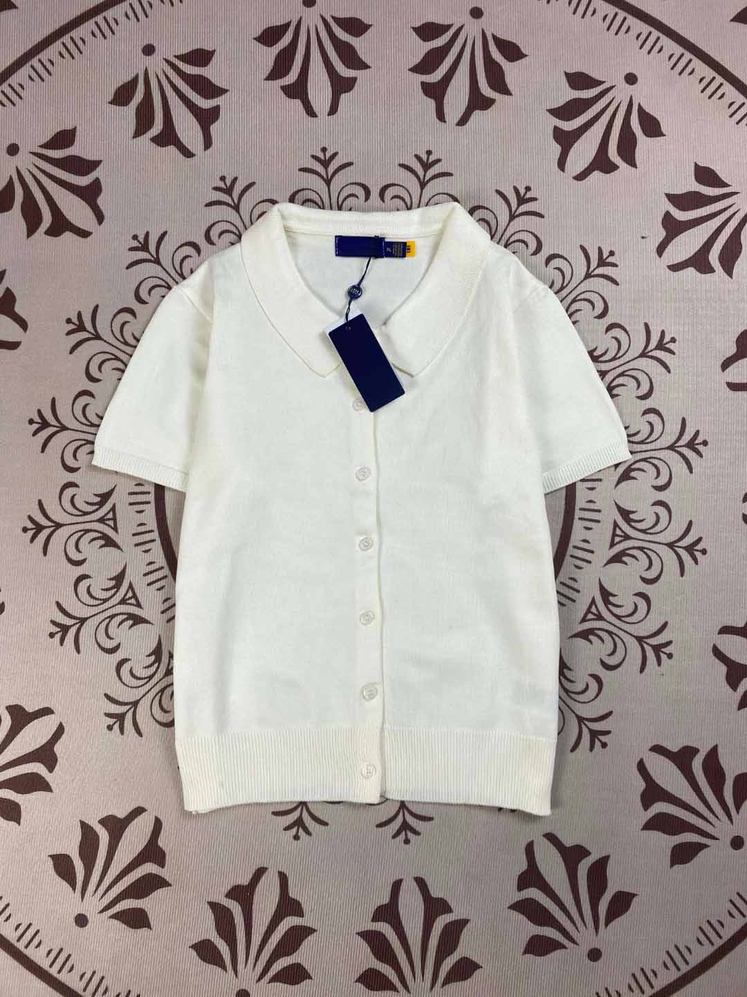 Women's New Fashion Joker Embroidered Cotton Knitted Lapel Short Sleeve Cardigan