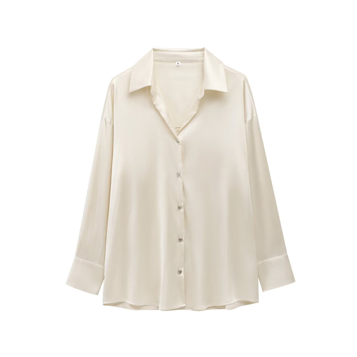 Women's new fashion casual single breasted shirt long sleeved satin textured shirt