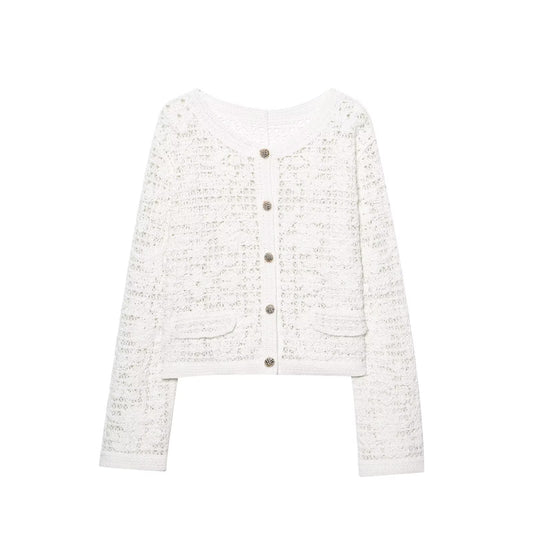 Women's new fashion Casual short Single breasted long sleeved crochet coat