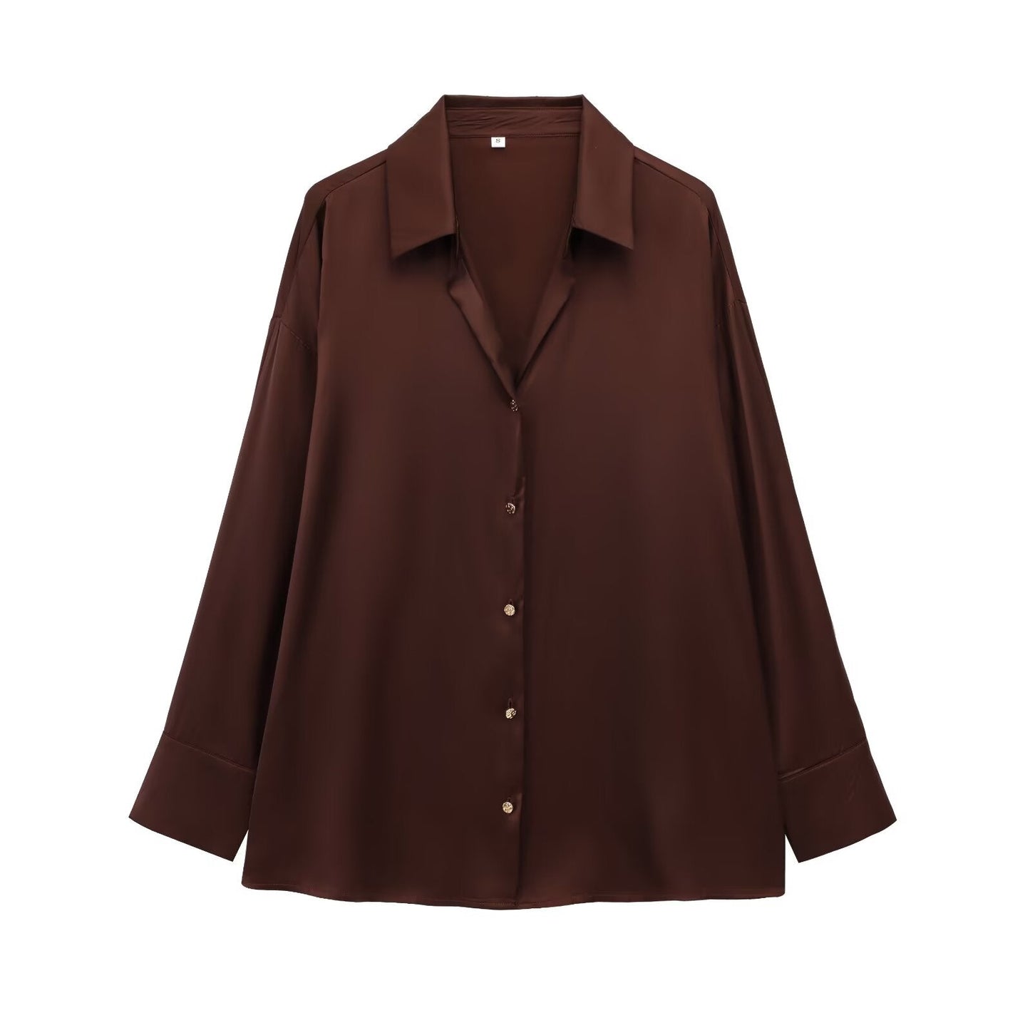 Women's new fashion casual single breasted shirt long sleeved satin textured shirt