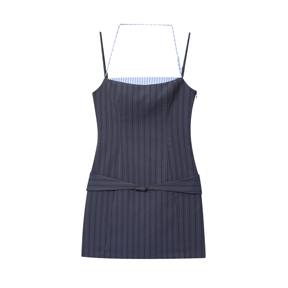 Women's new fashion contrasting striped patchwork mini dress