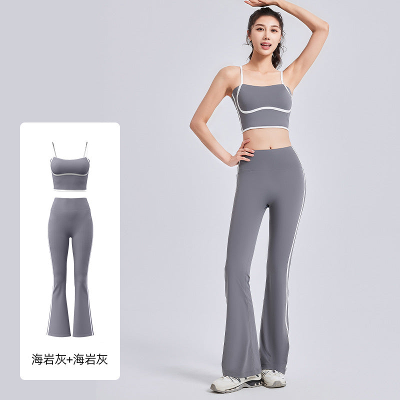Women's New Linear Sports Suit Shockproof Gathered Vest High Waist Micro Pants High Elastic Yoga Suit