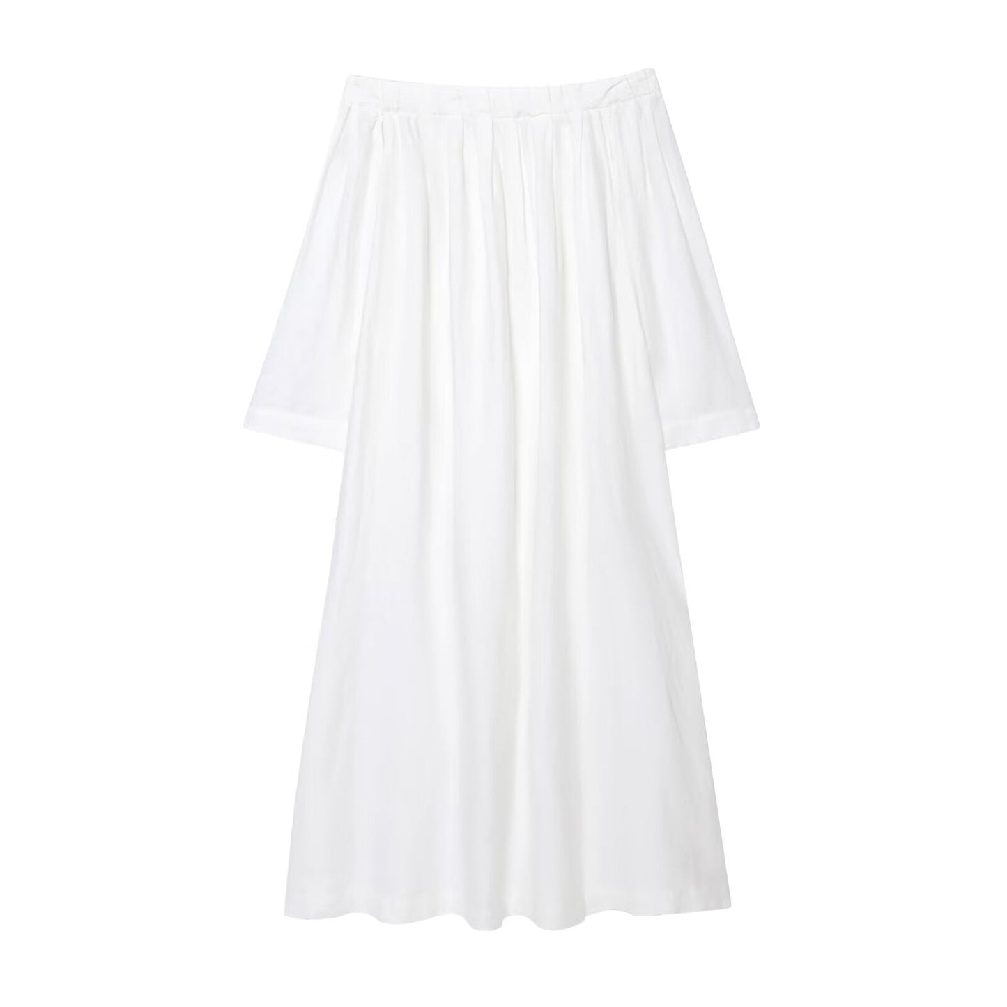 Women's New Fashion Loose Off Shoulder A-line Linen Blended Midi Dress