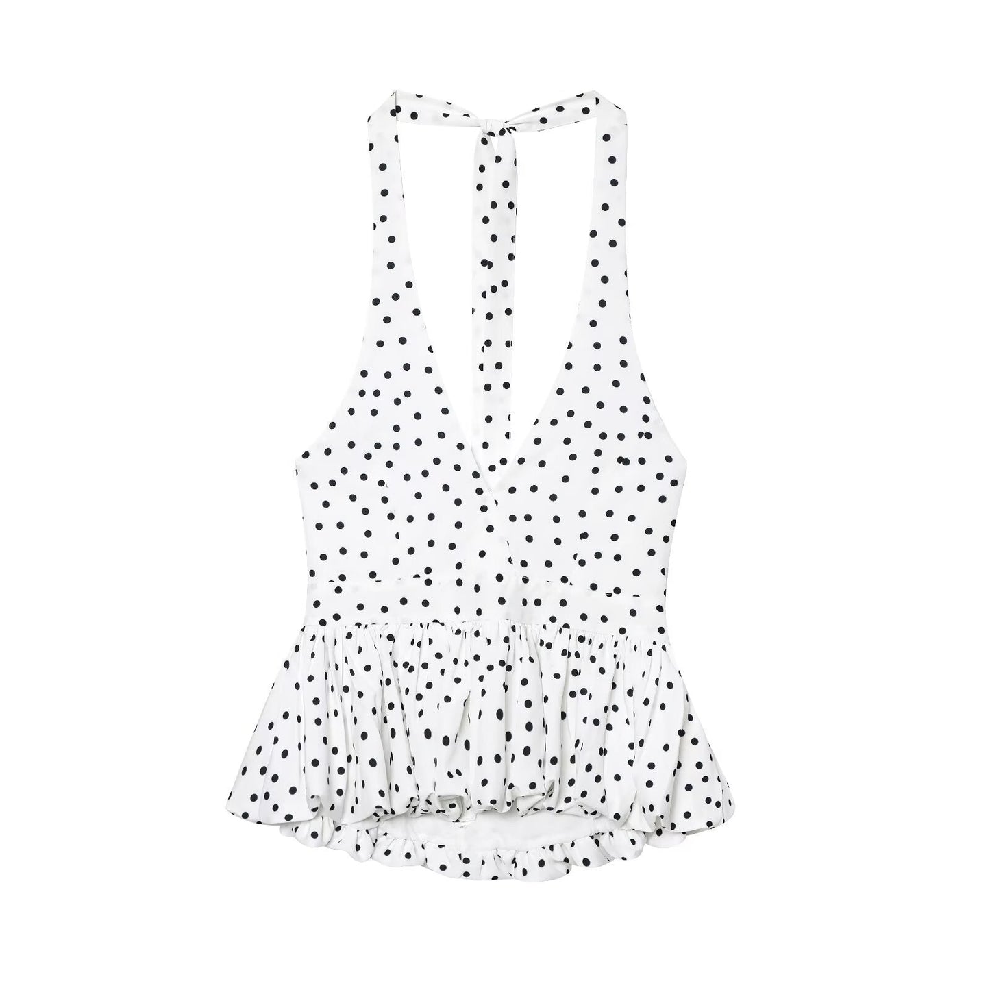 Women's new fashion backless polka dot printed halter neck suspender top