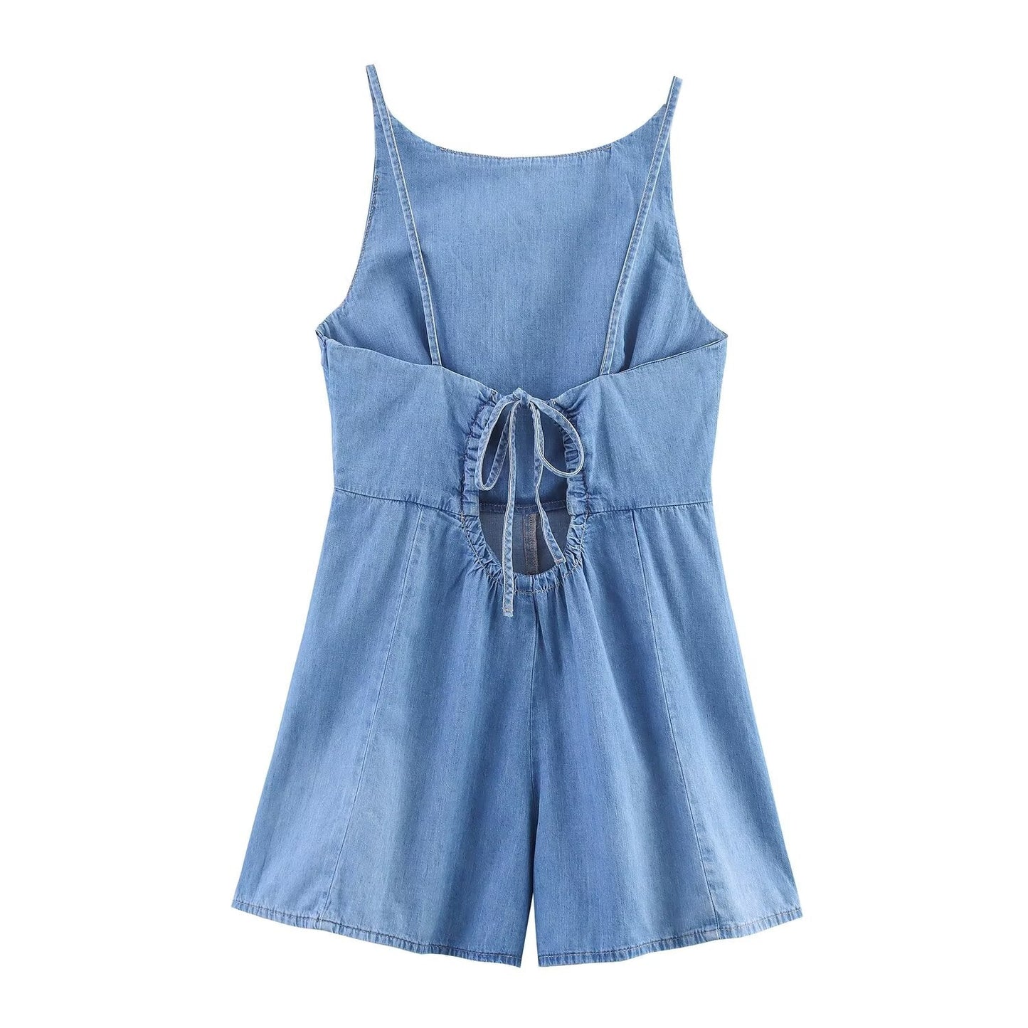 Women's new fashion sleeveless backless denim short jumpsuit