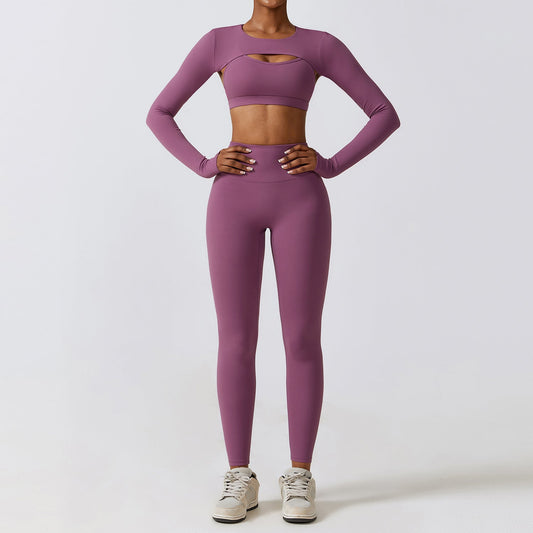 Women's New Autumn and Winter Tight-fitting Yoga Suit Nude Quick-drying Exercise Suit Slimming Fitness Suit Three-piece Suit
