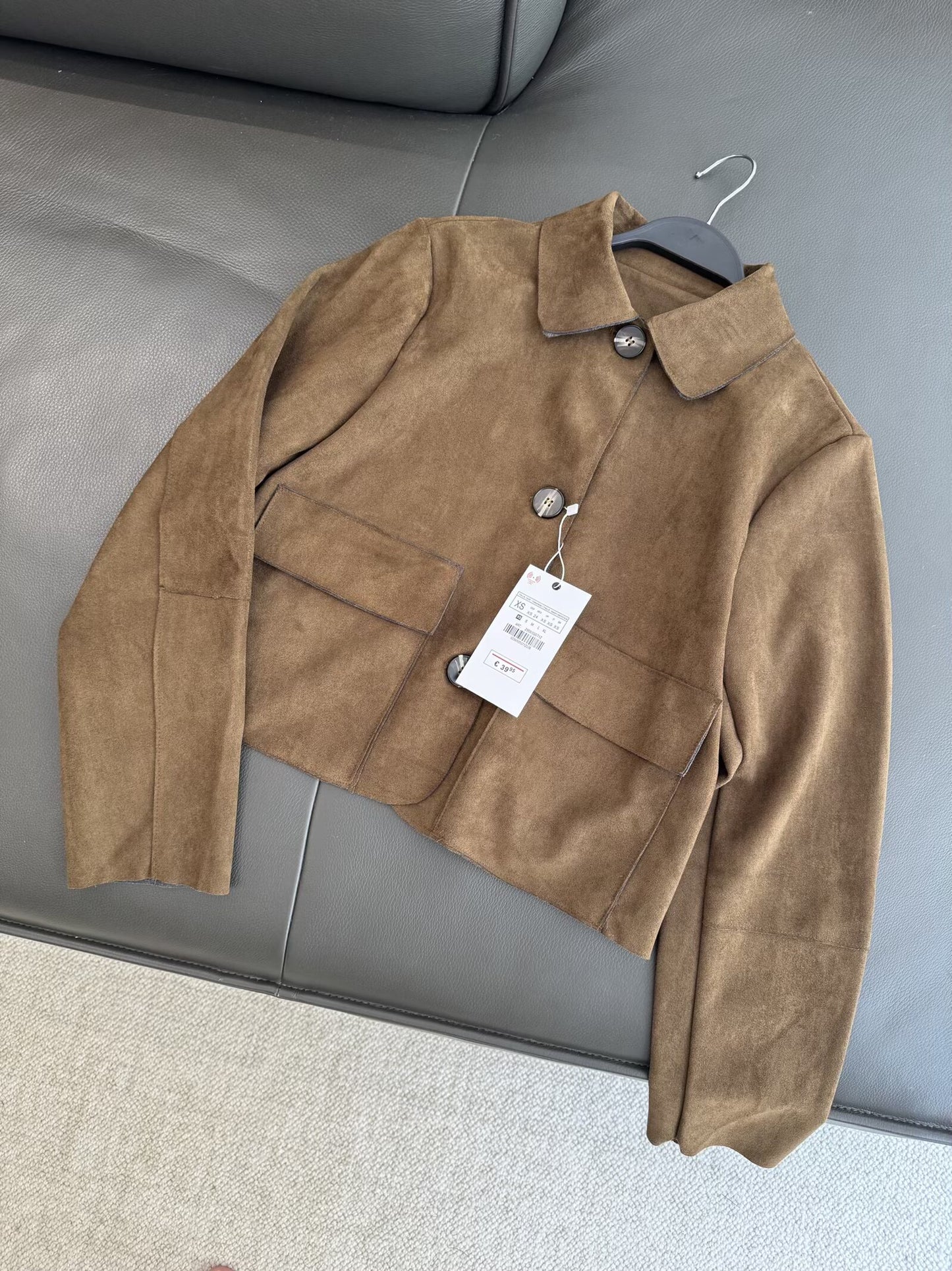 Women's 2025 fashion anti suede Leather effect short zipper jacket Coat