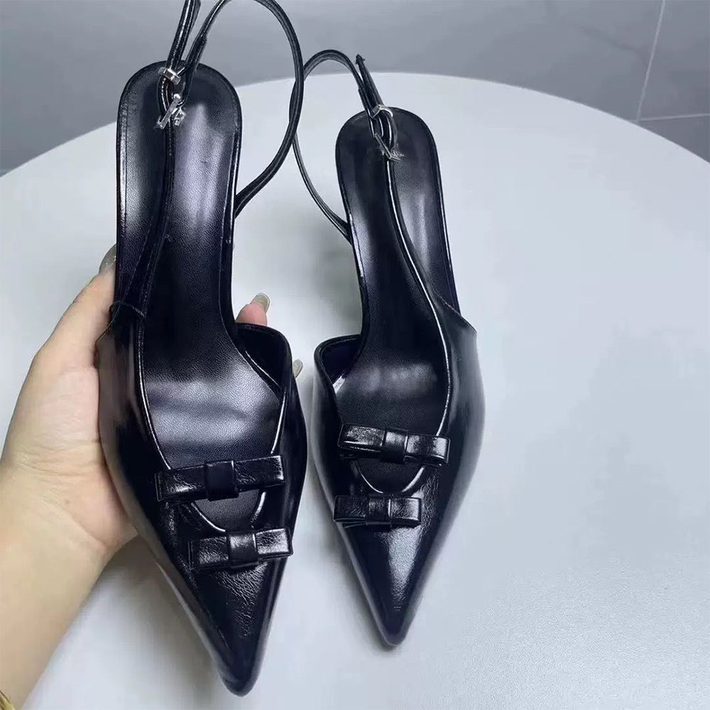 Women's New Fashion Joker French Red Pointy Bow High-heeled Sandals Women's Stiletto-heeled Baotou Empty Sandals.