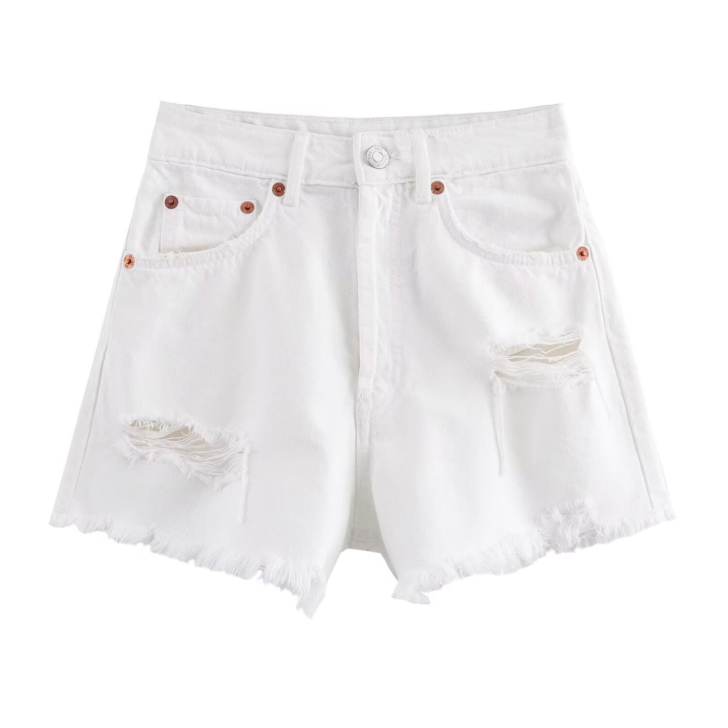 Ladies' new fashion Broken hole decoration casual side pocket high waisted denim shorts