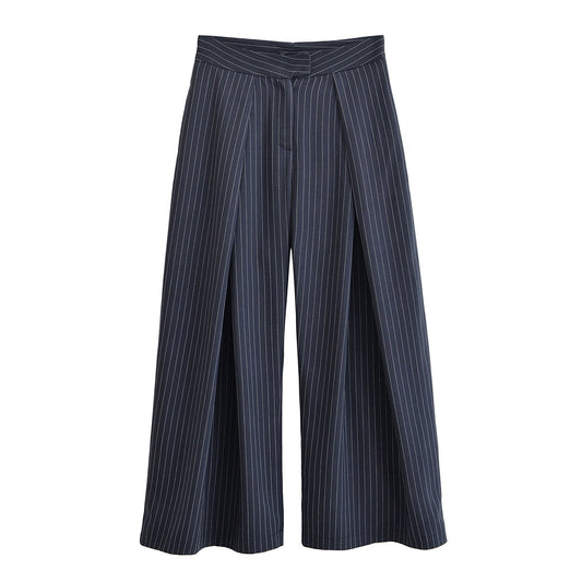 Women's new chic Fashion loose pleated striped wide leg pants