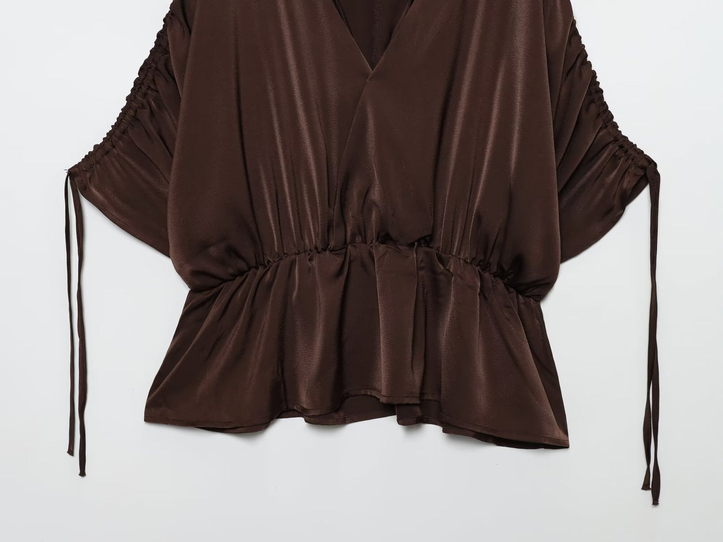Women's new fashion pleated decoration V-neck satin textured shirt