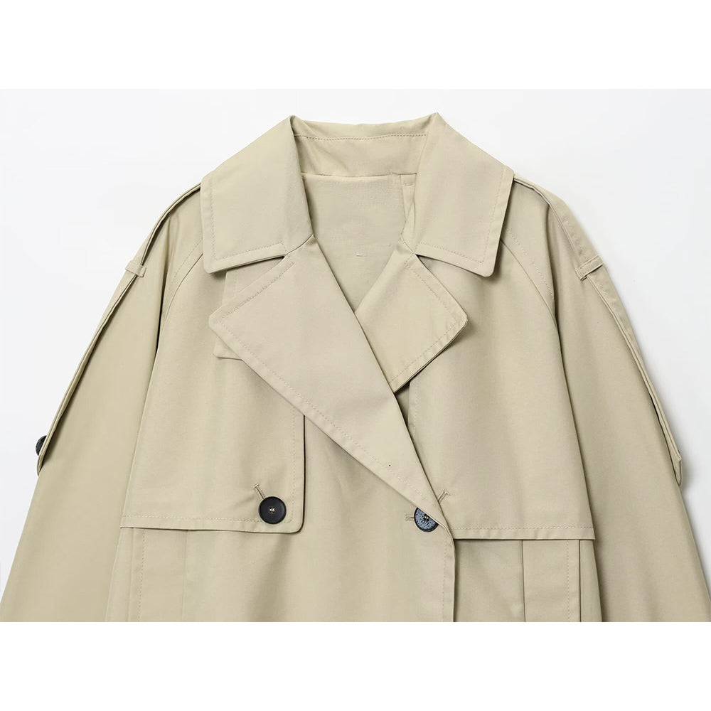 Women's new fashion short double breasted waterproof windbreaker jacket