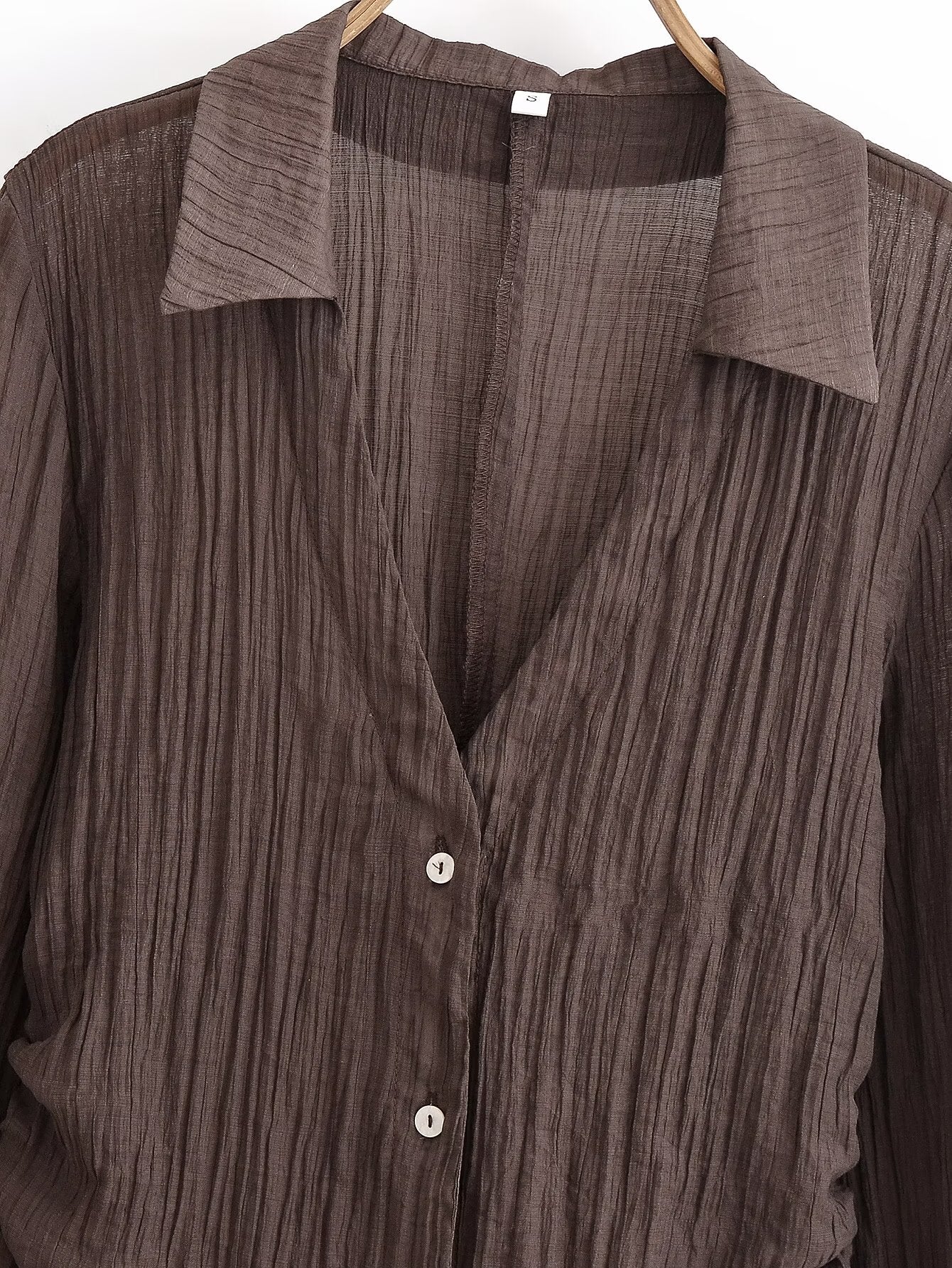 Women's new fashion bow decoration slim pleated semi transparent shirt