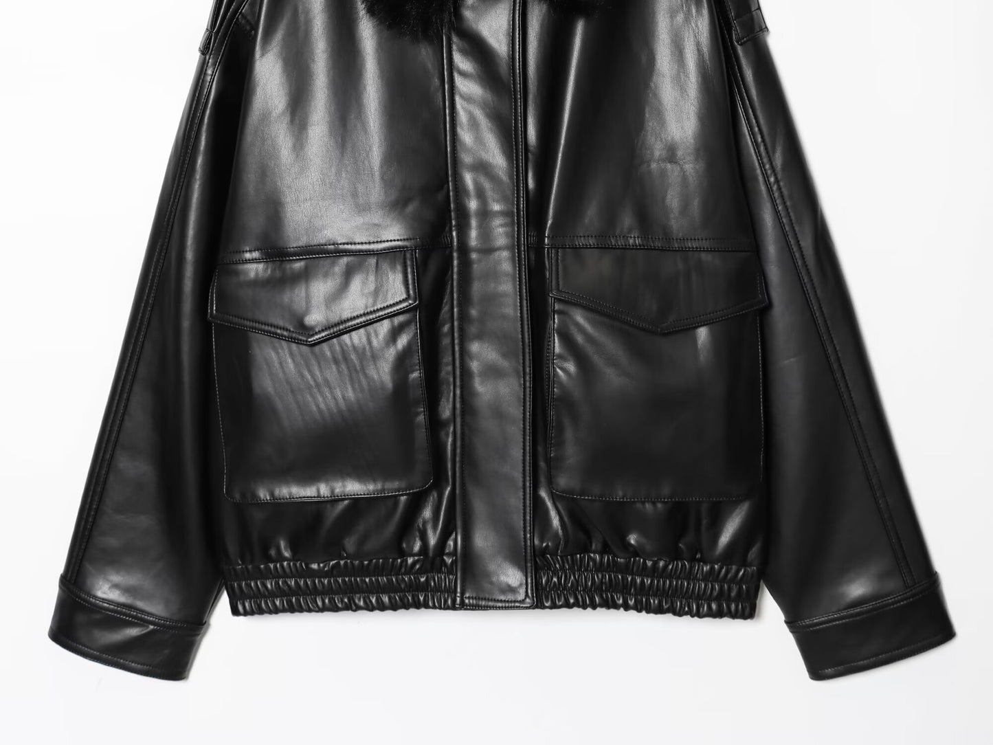 Women's new fashion detachable faux fur collar effect jacket Coat