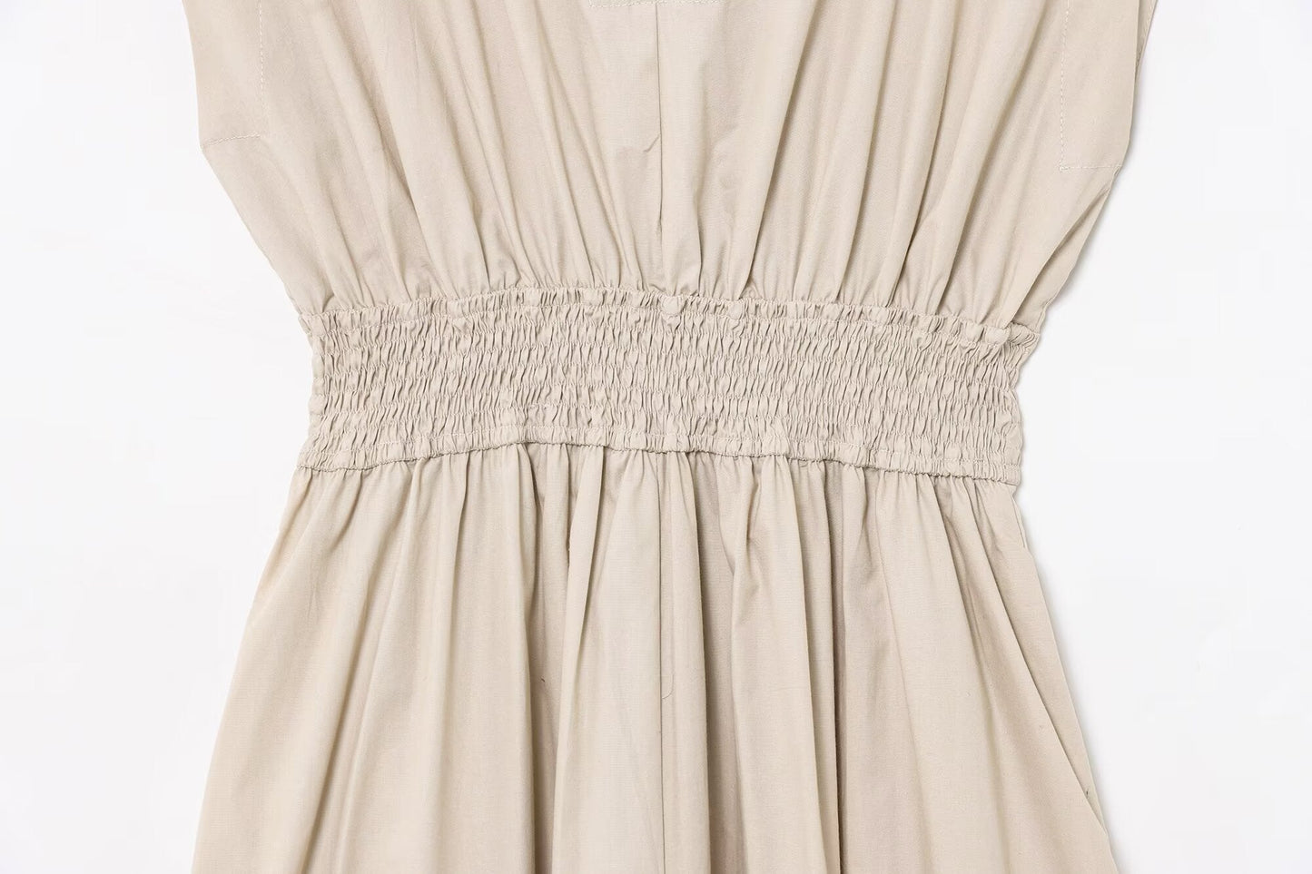 Women's new fashion pleated decoration casual V-neck sleeveless MIDI dress