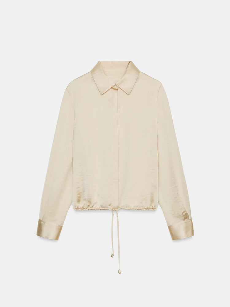 Women's with drawstring satin textured shirt