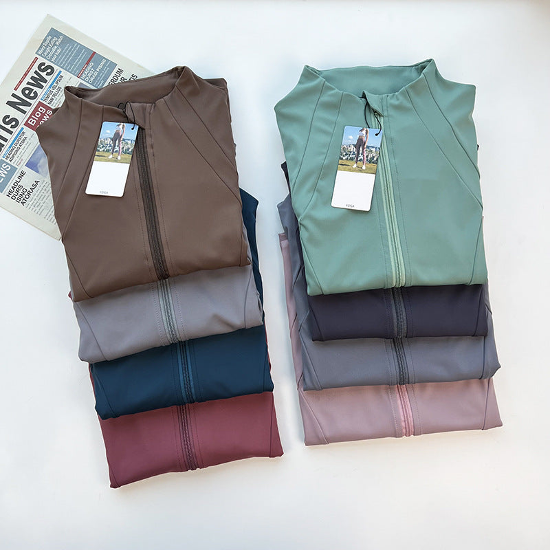 Women's New Stand-up Neck Nylon Slim Fitness Coat Soft and High Elastic Sports Cardigan Nude Pilates Yoga Clothes