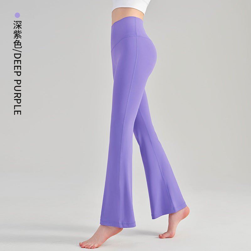 Women's high-waist hip yoga pants outdoor wide-leg fitness pants nude slim sports bell bottoms.