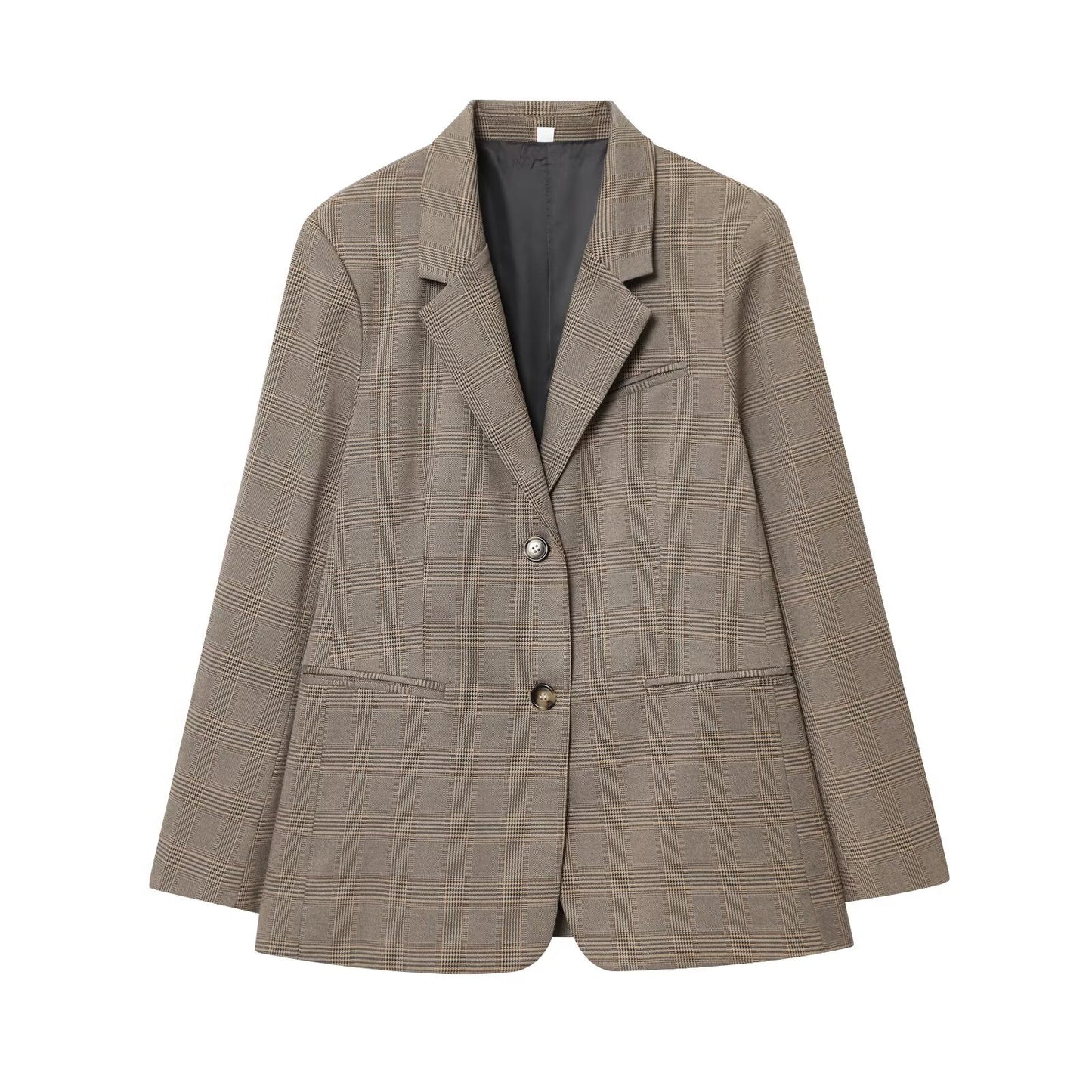 Women's new fashion loose single breasted linen blended plaid suit jacket