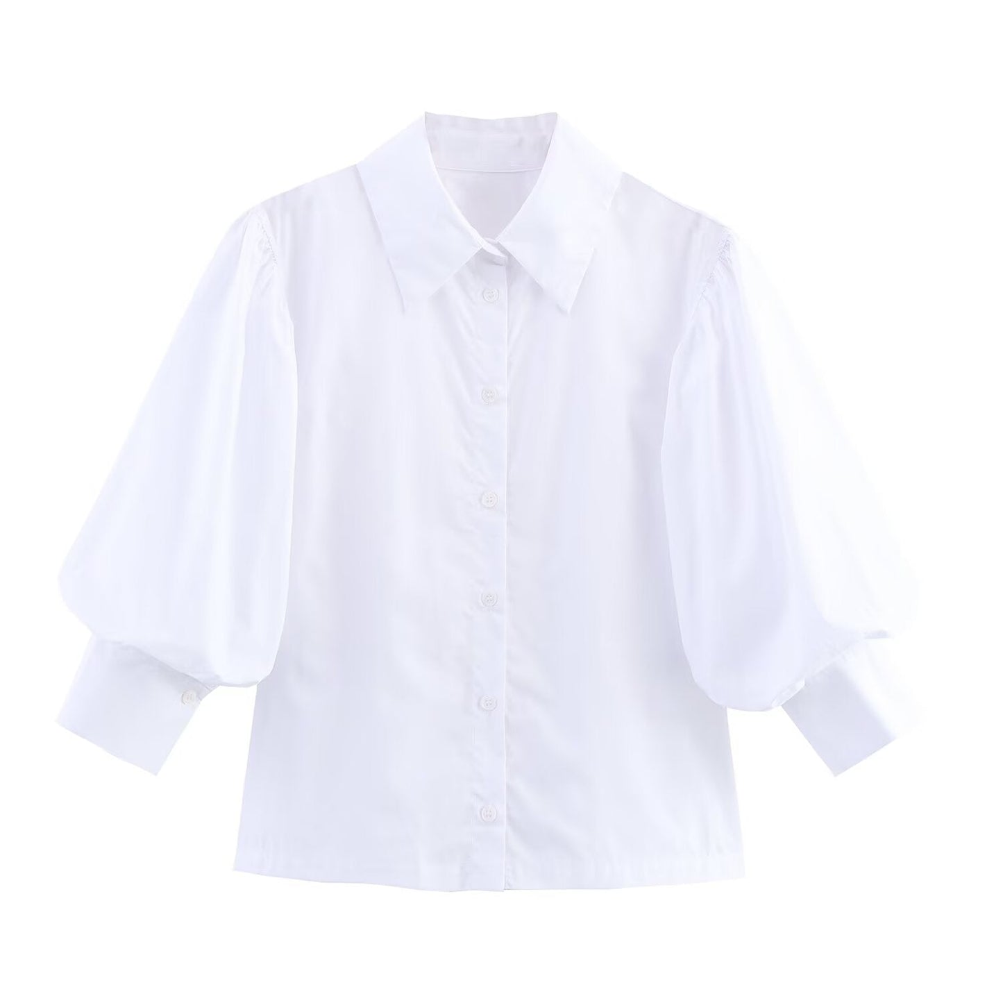 Women's new fashion bubble sleeves comfortable striped poplin shirt