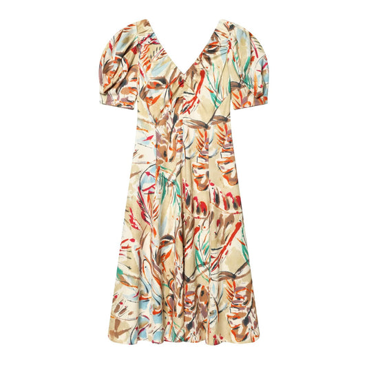 Women's Bubble Sleeve Printed Midi Dress