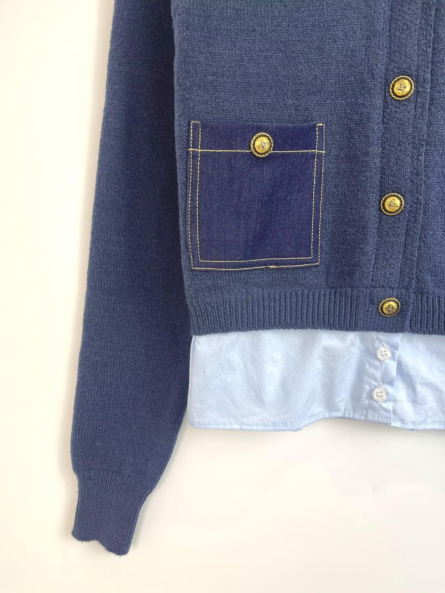 Women's new fashion fake two-piece spliced short knitted cardigan