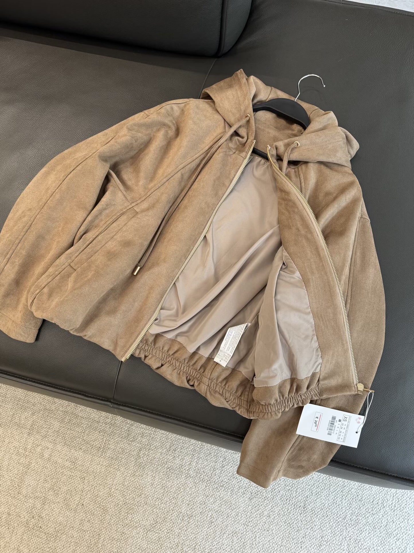 Women's new fashion suede texture hooded flight jacket Coat