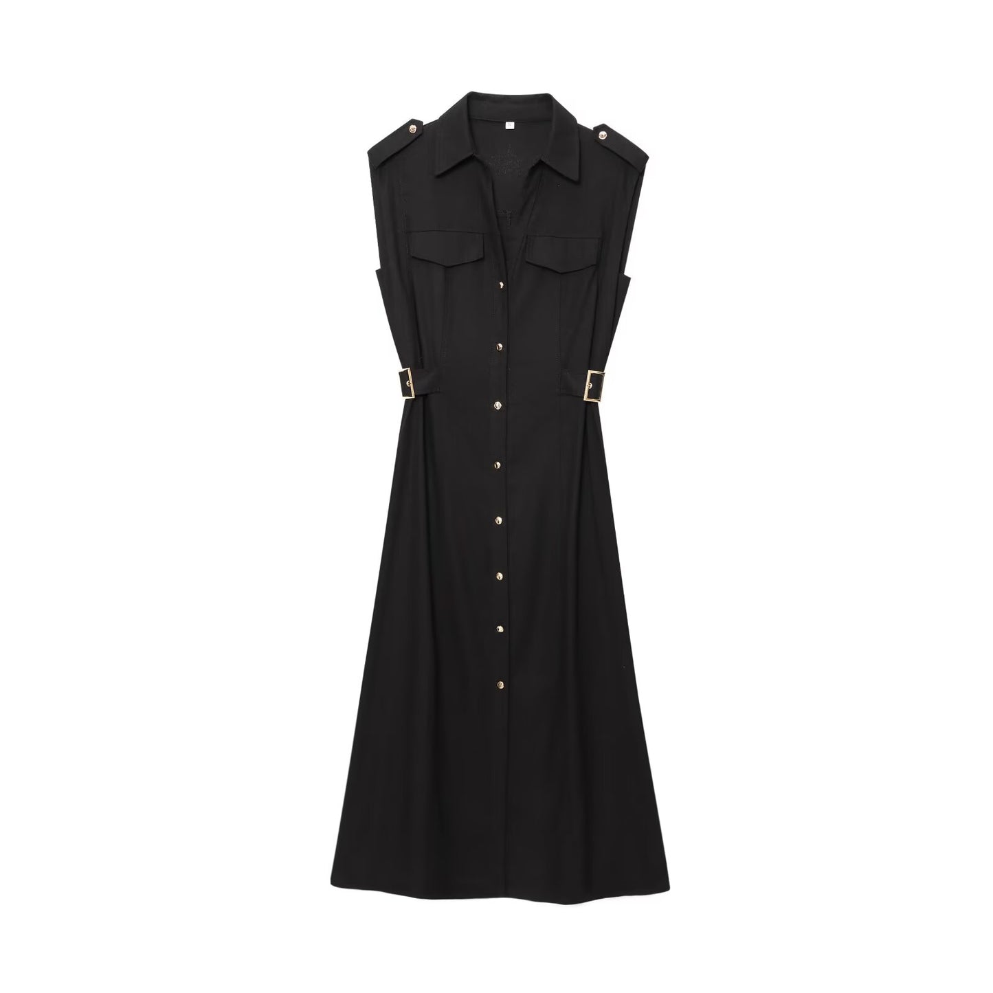 Women's shirt style linen blended MIDI dress