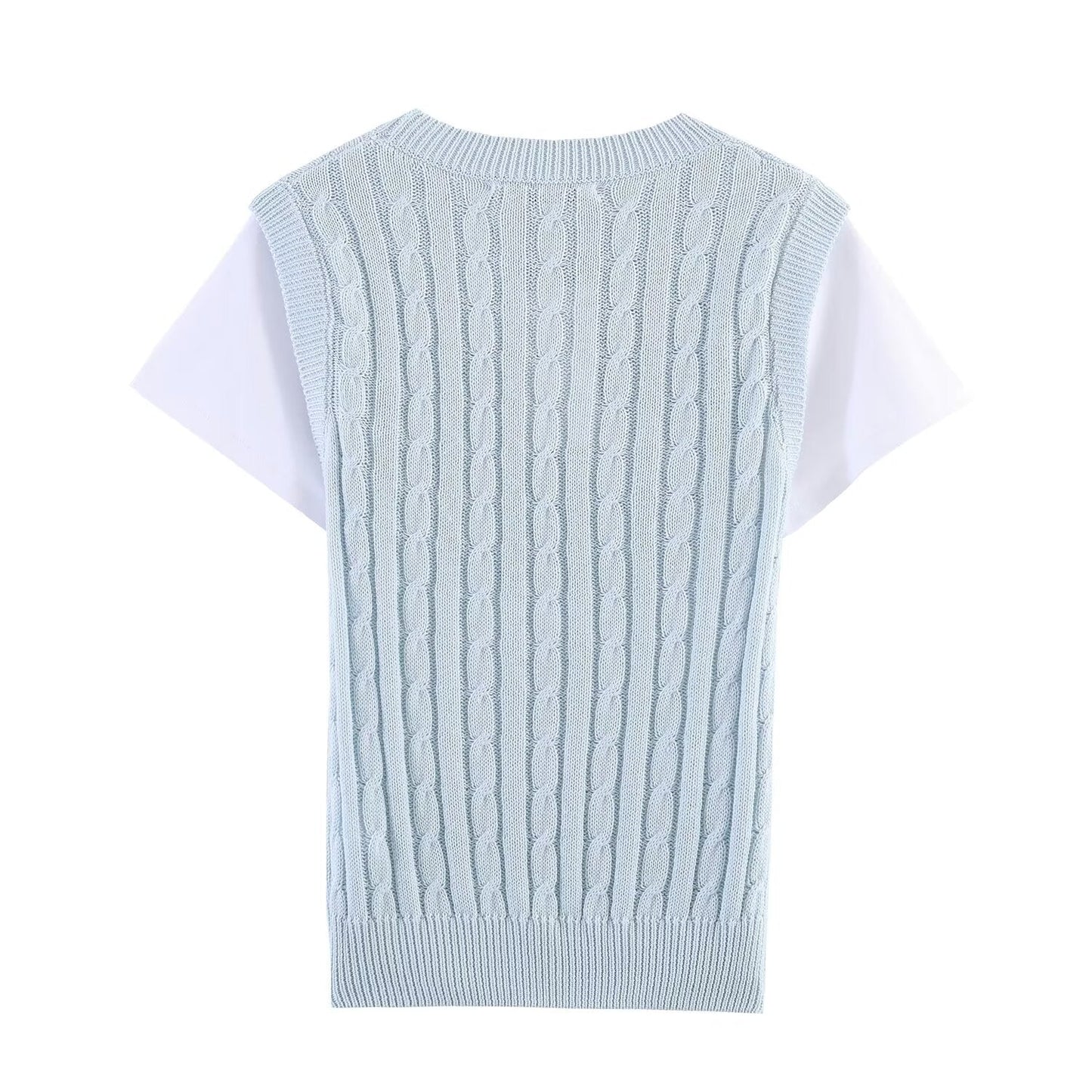 Women's contrasting fake two-piece knitted sweater