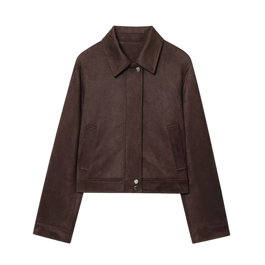 Women's new fashion short suede Leather zipper jacket Coat