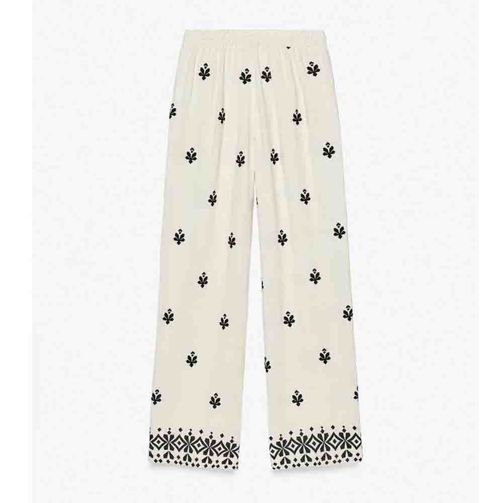 Women's new Fashion loose side pocket casual versatile embroidered wide leg pants