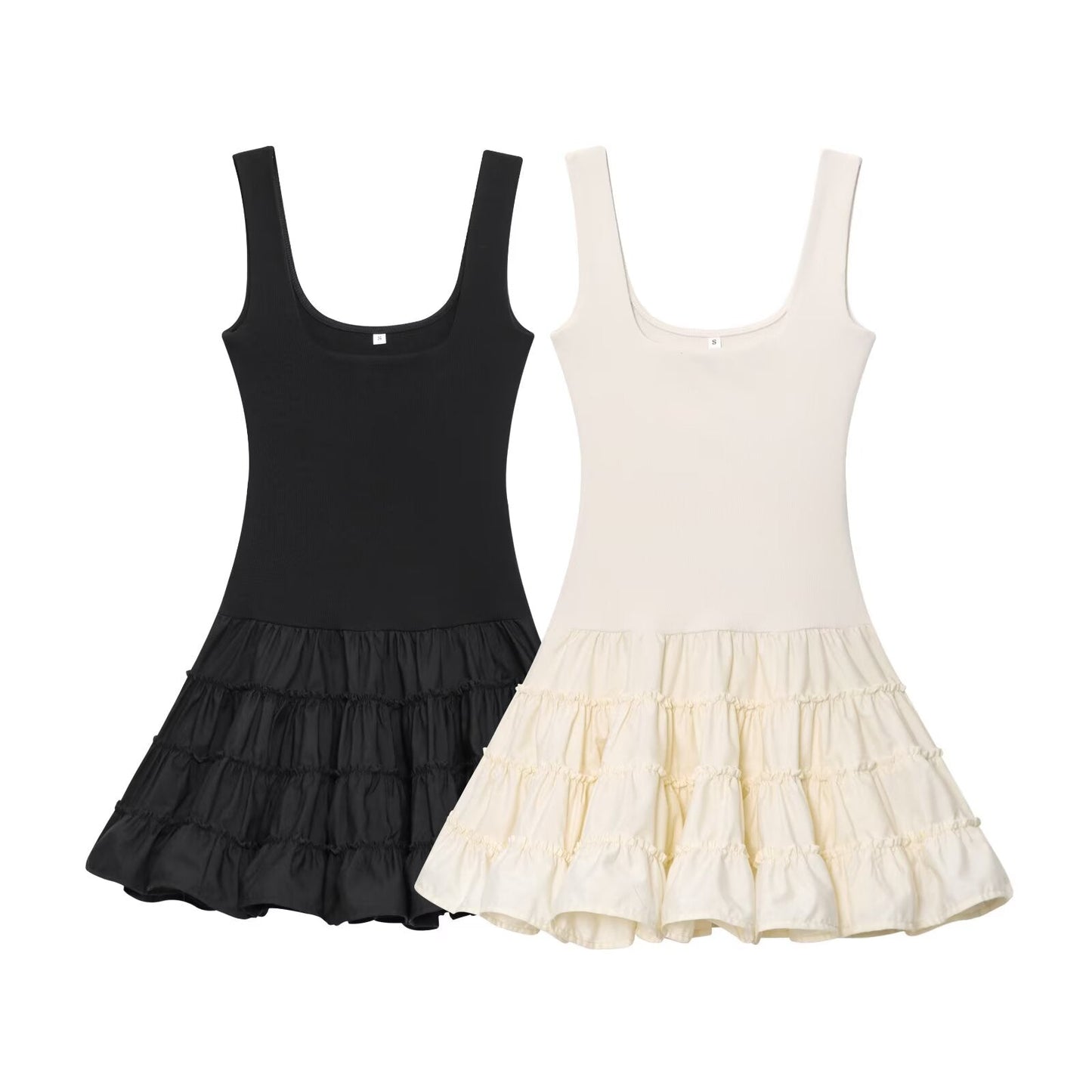 Women's new fashion fluffy hem spliced suspender mini dress