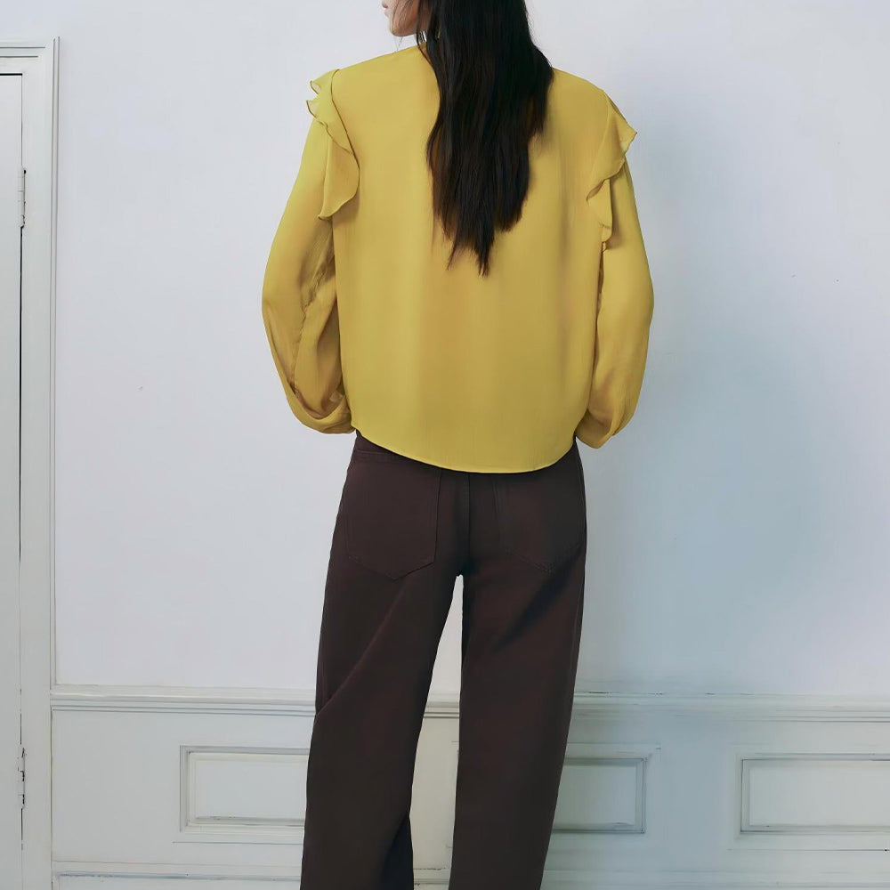 Women's new fashion layered decoration casual lace up shirt