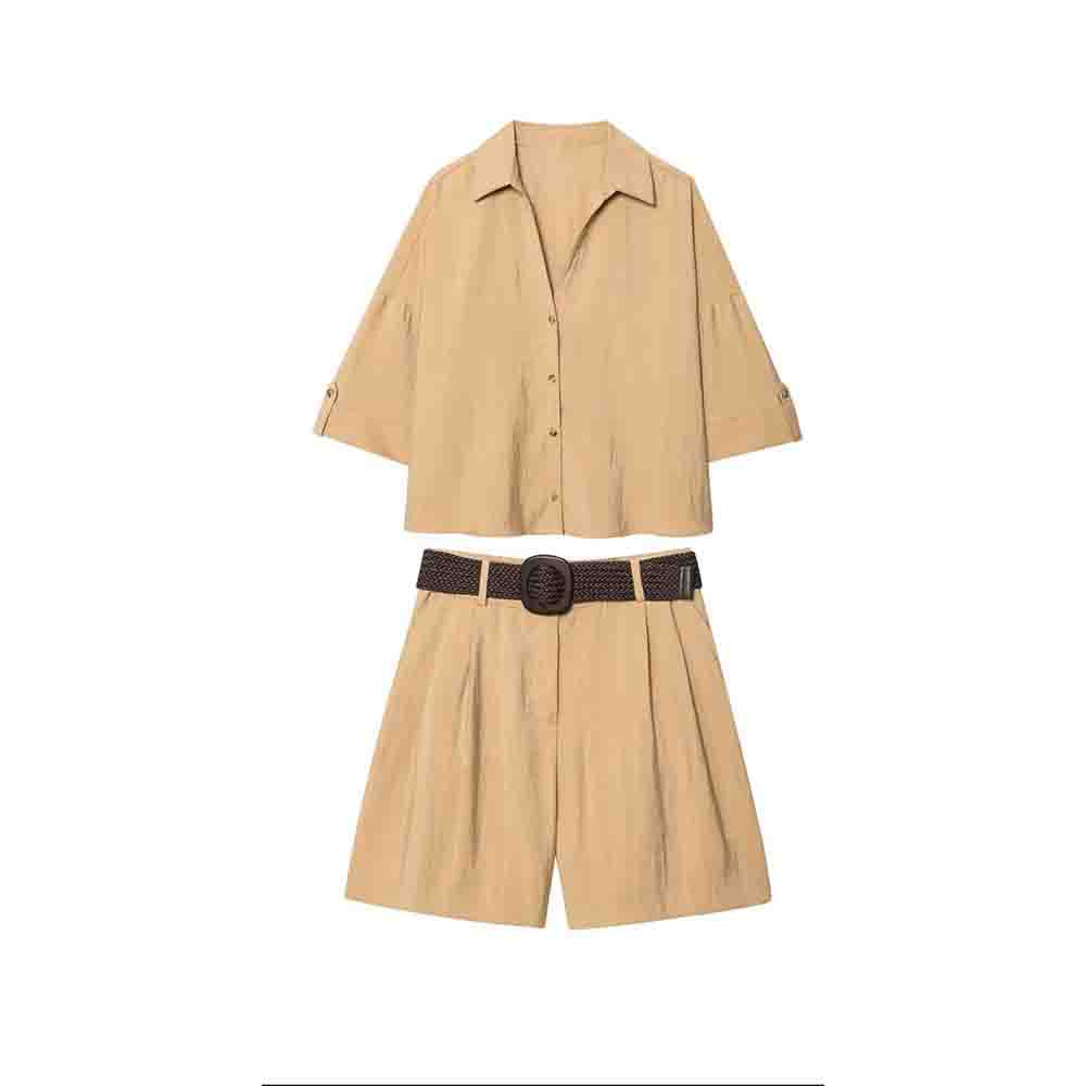 Women's new fashion loose single breasted short sleeved shirt+Shorts Women's suit